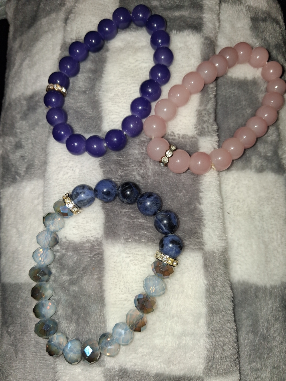 Triple Beaded Bracelet Set — Purple, Pink & Blue